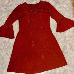 Rust Orange Bell Sleeve Dress